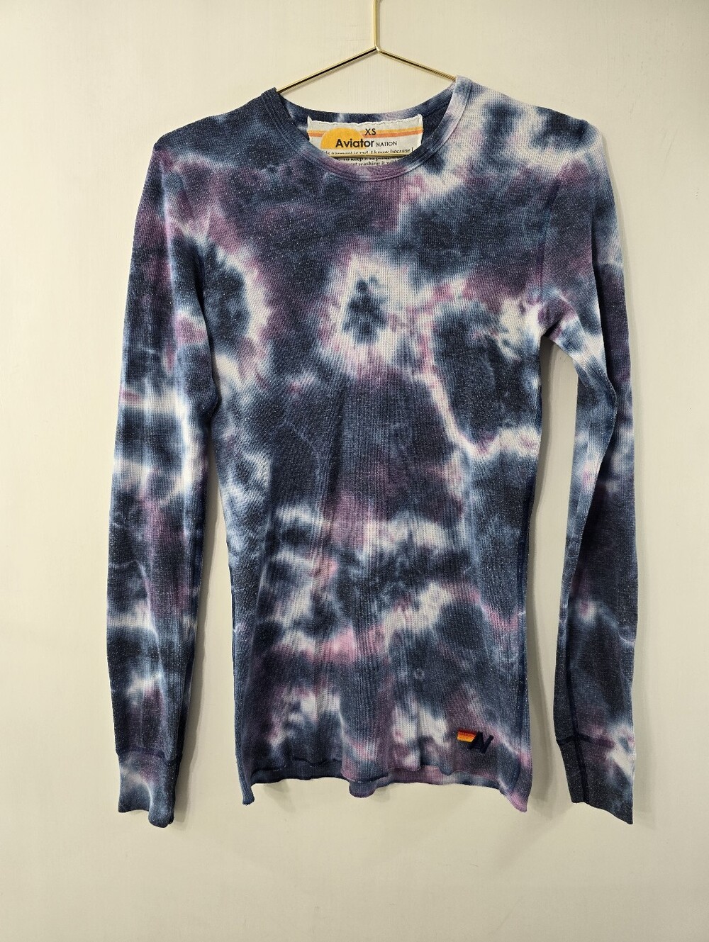 Aviator Nation Hand Dyed Unisex Tie Dye Thermal Long Sleeve Waffle Knit Shirt XS - Picture 6 of 13
